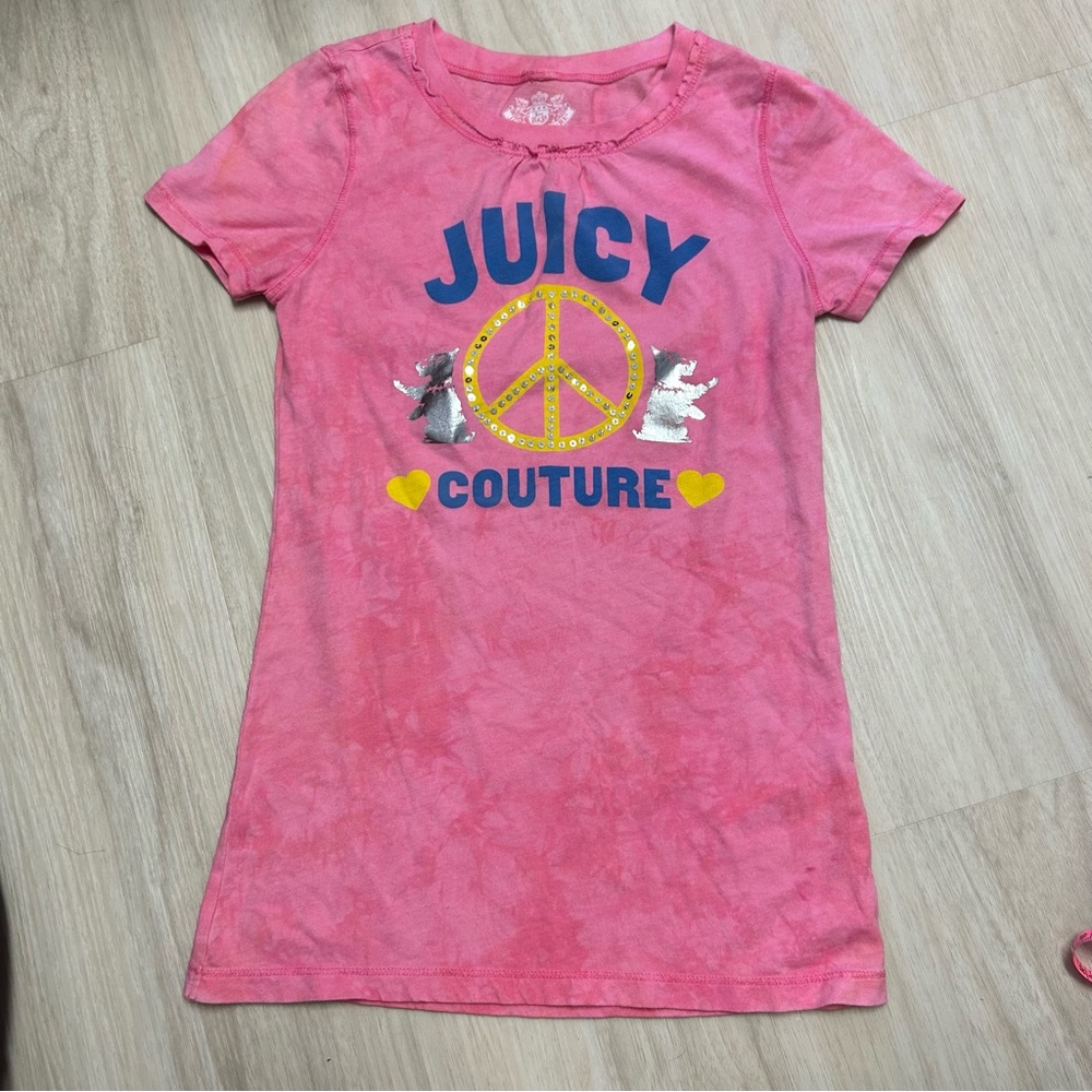 Juicy Couture Pink Tie‎ Dye Peace T-shirt Girls Size 12.